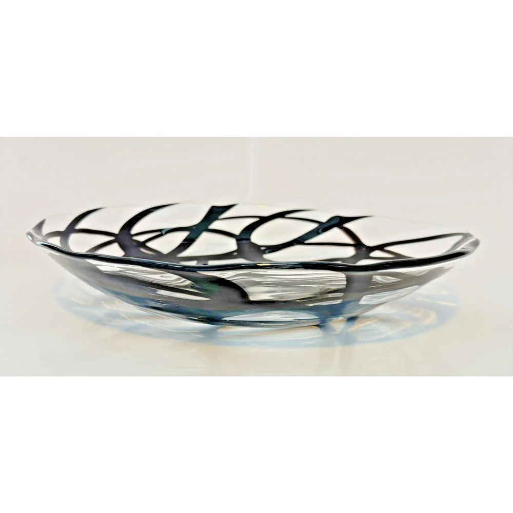 Vintage IKEA Firenze Art Glass Bowl by Martin Bergstrom Handblown Black Swirl